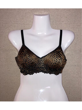 Vintage 80s Olga Bra 33042 Ombré Leopard Animal Print Eyelet Stretch Lace 36C